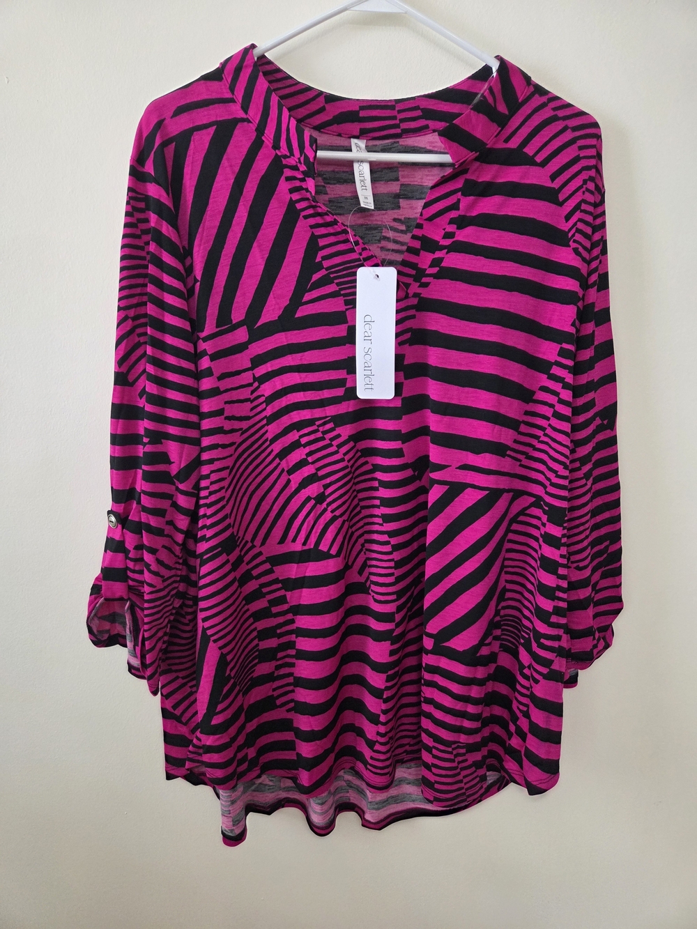 Dear Scarlett Lizzy 3/4 Sleeve Relaxed Fit Top-Size 3X